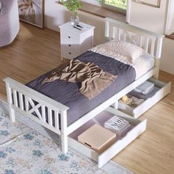 TEMU Btm Wooden Bed Frame With Drawers Single Storage Bed Solid ,3ft Guest Bed For Adults, Kids, Teenagers (white 90x190cm)