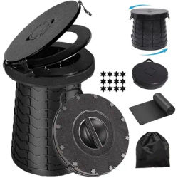 Upgrade Retractable Portable Toilet for Camping, 50CM/19.7" Height Adjustable Foldable Camping Toilet with Lid for Travel &Car