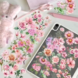 50PCS Pink Flower Series Plastic Stickers Luggage Handbook Material Retro Flower Plant Waterproof Stickers