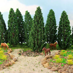 10 pièces modèle de pins en plastique vert 15cm pour aménagement ferroviaire à l'échelle 15cm SL-16059 modèle de Table de sable arbre de pin arbres complets
