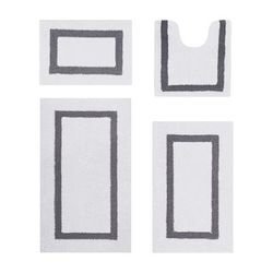 Hotel Collection 100% Cotton 4 Piece (17" X 24" | 20" X 20" | 21" X 34" | 24" X 40") Bath Rug Set by Brylane Home in White Gray