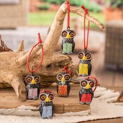 Sweet Friends,'Set of 6 Hand-Painted Whimsical Ceramic Owl Ornaments'