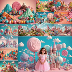 MOON.QG Candyland Candy Bar Lollipop Castle Background Baby Birthday Party Decoration Backdrop