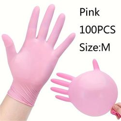TEMU 100pcs Nitrile Disposable Gloves, Waterproof, Durable Elastic Household Cleaning Gloves For Kitchen, Tattoo, Hair Dye, Pet Bathing - Lightweight Rubber Material, Non- Use