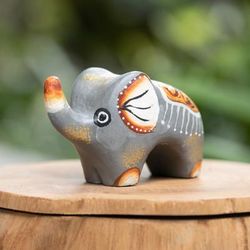 Cute Giant,'Hand-Painted Suar Wood Elephant Figurine Crafted in Bali'