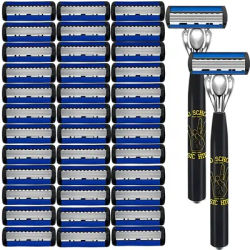 1 Handle + 18 Blades/ Men Women Manual Safety Razor 6-Layer Stainless Steel Hair Removal Shaving Replaceable Shaver Head