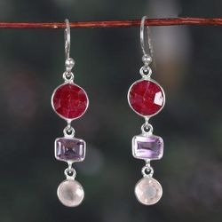 'Bezel-Set 7-Carat Multi-Gemstone Dangle Earrings from India'