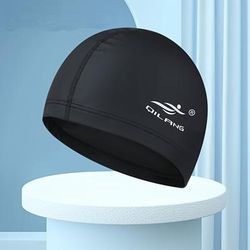 TEMU 1pc Waterproof Swim Cap - Pu, Non-slip Grip, Ear Protection For Long Hair - & Machine Washable - In Black, White, Blue