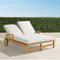 Cassara Double Chaise Lounge with Cushions in Natural Teak - Quick Dry, Natural - Frontgate