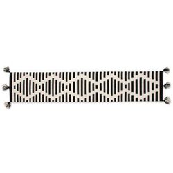 Diamond Illusion,'Diamond Motif Wool Table Runner in Black and Antique White'