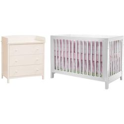 SB2 Jordan 2 Piece Nursery Set in White - Crib & Simple 3 Drawer Dresser