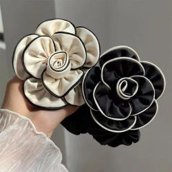 1 Pc Black Beige Camellia Headband Accessory Patch DIY Clothing Headband Hair Ring Accessory 8.2CM