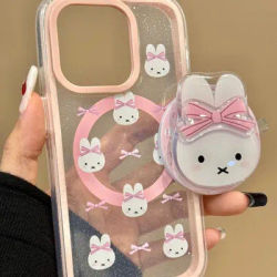 Luxury Cute Rabbit Glitter Clear Magsafe Wireless Charge Case For iPhone 14 13 15 16 Pro Max Cartoon