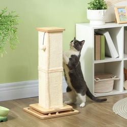 TEMU Cat Scratching Post, 67/87cm Cat Scratcher With Sisal Scratching Post, Track Ball Toy, Hanging Ball, 3 In 1 Cat Scratcher Post For Indoor Kittens, Oak