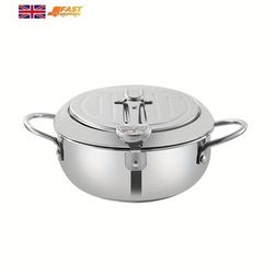 TEMU Deep Fryer Pot, Frying Pan With Oil Draining Rack, Stainless Steel Fry Pot With Thermometer For Shrimp Meatballs Kitchen Cooking
