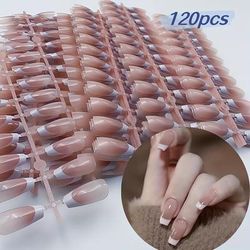 TEMU 120pcs Nude Gradient Press-on Nails Set, Classic French Style With Jelly Glue And Nail File, Suitable For Women And S' Festive And Casual Attire