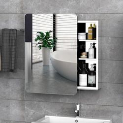 TEMU 66x46cm Curved Bathroom Storage Cabinet W/ Sliding Mirror Shelves Stainless On-wall Furniture