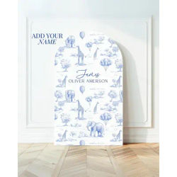 Mehofond Custom 2-sided Baby Shower Arch Backdrop Elegant Blue Pink Animal Hot Air Ballon Decor Safari Chinoiserie Background