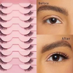 TEMU 10 Pairs Of Curly Half Lashes - And Stage Makeup, Easy To Apply And Reusablethick Fluffy Cat Eye False Eyelashes, Short And Long Volume Lashes