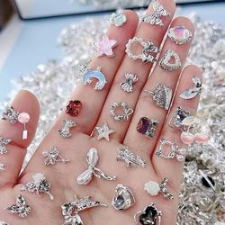 TEMU 30-pack Silvery Vintage Charms - Assorted Starfish, Seashells, Stars, Flowers, Bows, Oval Nail Art Rhinestones & 3d Alloy Decorations For Diy Nail And Supplies, Unscented