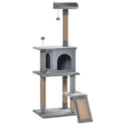 TEMU Cat Tree Tower For Indoor Cats 142cm Climbing Kitten Activity Center With Jute Scratching Post Board Perch Condo Removable Felt Hanging Toy, Grey