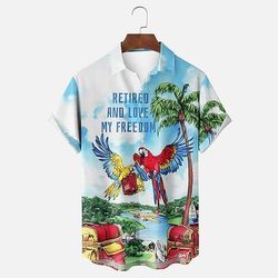 Per uomo Pappagallo Piante tropicali Camicia hawaiana Camicia con bottoni Camicia Aloha Manica corta Hawaiano Ricorrere Da mare Per eventi Abbigliamento mare Estate Primavera Collo ripiegabile Stampa
