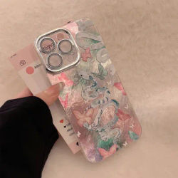 Luxury Snake Butterfly Iridescent Phone Case for iPhone 7 8 Plus X XR 11 12 13 14 15 16 Pro Max Shockproof Glossy Hard PC Cover