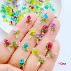 TEMU [100pcs Mini Rose Resin Charms] 100pcs Miniature Rose Flat Back Resin Charms, Unscented, For Scrapbooking, Diy Crafts, And Nail Art Decorations