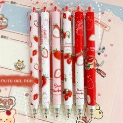TEMU 6pcs 0.5mm Vibrant Strawberry Gel Pens - Smooth - Writing & Drawing A Small Helper Suitable For Writing, Writing, And Student Learning