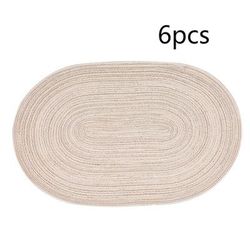 TEMU 4/6pcs Oval Yarn Placemats, Washable Table Mats, Polyester 100.00, Hand-woven Dining Decor, 100% Polyester Tabletop Pads