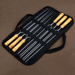 TEMU Set Of 6 Outdoor Stainless Steel Skewers For Barbecuing, Including Needles For Chicken Wings, Lamb Legs, And Other Grilling Accessories.