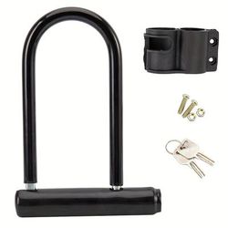 TEMU Heavy-duty U-shaped Bicycle Lock, Black Alloy, Includes , Cut And Saw Resistant, With Mounting Bracket - For Your Bike, Bike Lock