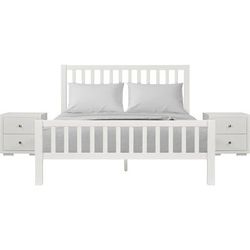 Hampton Wooden Platform Bed in Black, Queen with 2 Nightstands by Camden Isle in White (Size QUEEN)