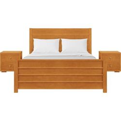 Caroline Wooden Platform Bed in Cherry, King with 2 Nightstands by Camden Isle in Cherry (Size QUEEN)