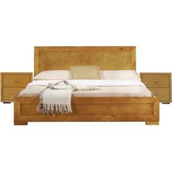 Trent Wooden Platform Bed in Black, Queen with 2 Nightstands by Camden Isle in Oak (Size QUEEN)