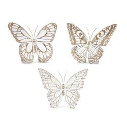 Butterfly (Set of 3) 6.75"L x 5.5"H, 7"L x 5.5"H, 7.25"L x 5.75"H Resin by Melrose in White/brown