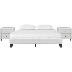 Acton Platform Bed, King, White with 2 Nightstands by Camden Isle in White (Size QUEEN)