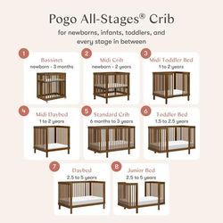 Babyletto Pogo 8-in-1 Convertible Crib w/All-Stages Conversion Kits - Natural Walnut