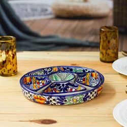 'Hand-Painted 7-Piece Ceramic Appetizer Plate Set in Blue'