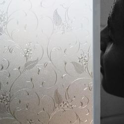 TEMU 1pc Classic Frosted Vine Glass Window Film, 6mil Thick Pvc Vinyl Static Cling Privacy Tint For Bathroom, Toilet, Office - Semi-transparent Opaque Decal