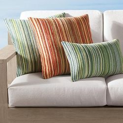 Lush Stripe Velvet Indoor/Outdoor Pillow by Elaine Smith - Spice, 20" x 20" Square Spice - Frontgate