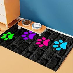 TEMU 1pc Multicolor Cute Dog Paw Pattern Non-slip Pet Food Mat, Polyester, For Dogs, Home Decoration