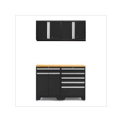 NewAge Garage Cabinets PRO Black 5-Piece Workbench Set with Bamboo Top