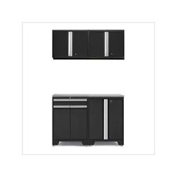 NewAge Garage Cabinets PRO Black 5-Piece Workbench Setup with Stainless Steel Top