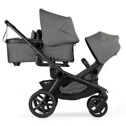 Bugaboo Kangaroo All-Position Newborn Double Stroller Bundle - Black / Moon Grey / Moon Grey