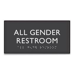 Headline® Sign 69920 ADA Sign, All Gender Restroom, Plastic, 4 x 4, Clear/White USS69920
