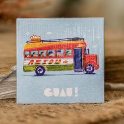 Folk Marvel,'Inspirational Chicken Bus-Themed Colorful Paper Magnet'