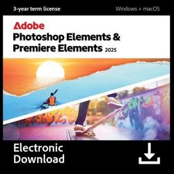 Adobe Phsp & Prem Elements 2025 Edu, 3 Year Term, Mac & Windows, Download