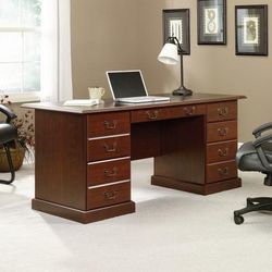 Sauder Heritage Hill 65"w Double-Pedestal Writing Desk, Classic Cherry