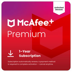 Mcafee Premium Individual Antivirus & Internet Security Software, Unlimited Devices, 1-Year With Auto-Renewal, Digital Download